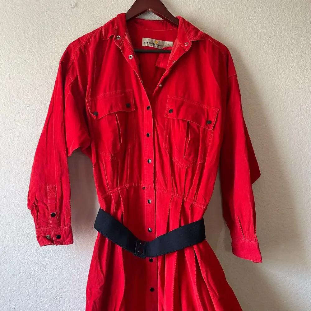 Vintage red corduroy western style midi‎ shirt dress size 8 - Picture 3 of 6